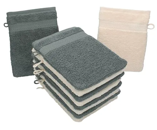 Betz 10 Stück Waschhandschuhe Premium 100% Baumwolle Waschlappen Set 16x21 cm Farbe beige und anthrazit