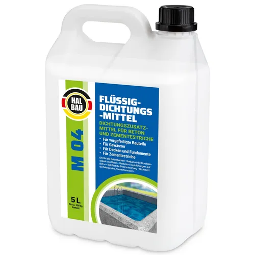 Flüssiger Dichtungsmittel Verflüssiger 5L - Beton, Gips, Mörtel & Zement – Reduziert die Anmachwassermenge und erhöht die Belastbarkeit für optimale Ergebnisse bei Estrich und Beton.