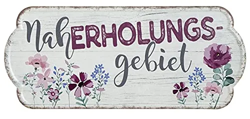 Vintage Outdoor Metallschild, Modell NAHERHOLUNGSGEBIET, Material Metall, Maße 35 x 15 cm, Weiss rot, ideal für Garten, Terrasse, Bar, Cafe, Cafeteria oder einfach Zuhause.