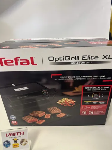 Tefal OptiGrill Elite XL GC760D - Intelligenter Grill mit Grill-Assistent - Grillsystem für 6-8 Personen mit 16 automatischen Garprogrammen, inklusive 6 vegetarischen. Dank integrierten Grill-Assistenten und Boostfunktion ideal für perfekte Grillstreifen.