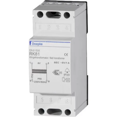 Doepke RK Klingeltransformator 09980085 4-8-12V/2A - Sonstige Elektroinstallationsartikel, kurzschlussfester Transformator für Klingelanlagen, geprüft nach EN 61558 und ideal für den europäischen Einsatz.