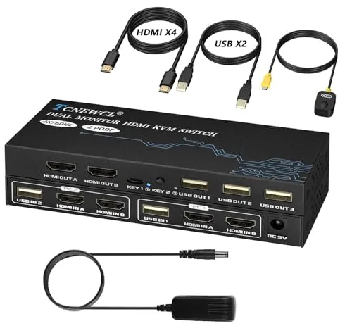 HDMI KVM Switch 2 PC 2 Monitore 4K@60Hz - KVM-Switch für 2 PCs und 2 Monitore, unterstützt 4K@60Hz und ermöglicht schnelles Umschalten zwischen Geräten – ideal für effizientes Arbeiten im Home Office.
