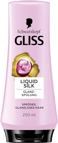 Gliss Spülung Liquid Silk (200 ml), Haarspülung mit Ceramide & Seide pflegt sprödes und glanzloses Haar intensiv, Pflegespülung für Haare wie Seide
