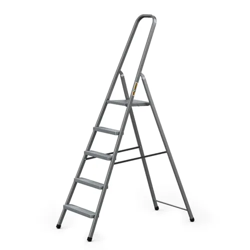 DRABEST Stahlleiter 5 Stufen Klapptritt für Haushalt und Garten - Robuste und rutschfeste Drabest Stahlleiter mit 5 Stufen, ideal für Haushalt und Garten. Klappbar, platzsparend und bis 125 kg belastbar – für sicheren Einsatz bei Renovierungen und täglichen Aufgaben.