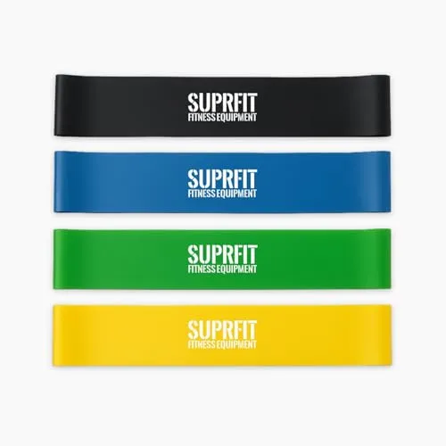 Suprfit Miniband Set – Premium Fitnessbänder mit 4 Widerstandsstufen - Ideal für vielseitiges Fitnesstraining: Die Suprfit Minibands aus 100% Latex unterstützen effektiv beim Aufwärmen und sind perfekt für Athletiktraining, Yoga und mehr.