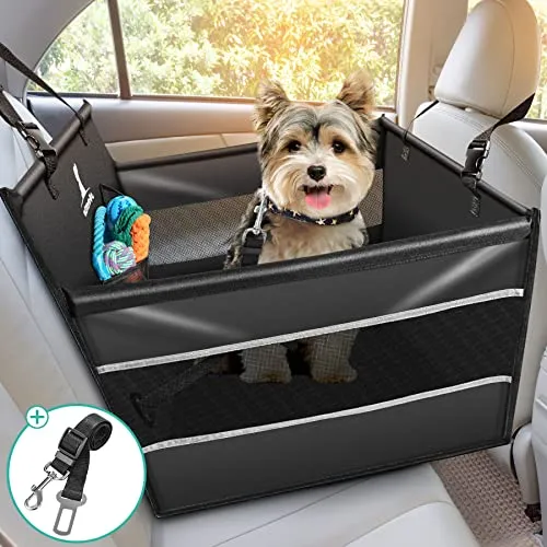 Wimypet Hunde Autositz für kleine und Mittlere Hunde, Hochwertiger Hundesitz Auto mit Sicherheitsgurt, faltbar den Rücksitz im Autos, Waschmaschinenfest, 100% Reißfest, 50x50x47cm, Schwarz, (HW00654)