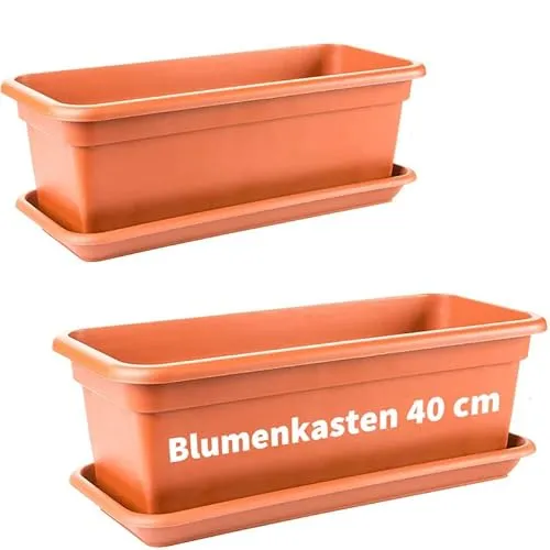 2friends Blumenkasten 40cm mit Untersetzer â€“ 2er-Set Balkonkästen, Hochwertiger Kunststoff, Terracotta, Made in EU