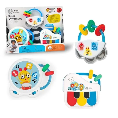 Baby Einstein Small Symphony Spielzeug-Musikinstrument Set - Musikspielzeug Set (3-teilig) mit Tambourine, Tempo und Piano für kreative Klänge, ideal für Kinder ab 3 Monaten. Fördert musikalisches Spielen und die motorischen Fähigkeiten.