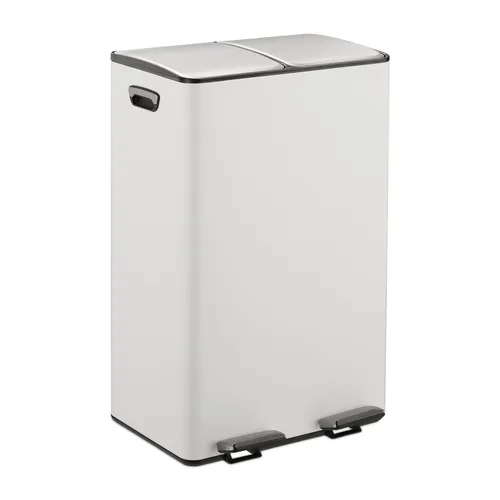 relaxdays Mülleimer Küche 2x 30 Lit, Weiß - Hygienische Mülltrennung - Haushaltszubehör: Der moderne Tretmülleimer mit 2 Fächern ermöglicht einfache Mülltrennung und hygienisches Entsorgen ohne Bücken dank Trittpedal und Soft-Close-Funktion.