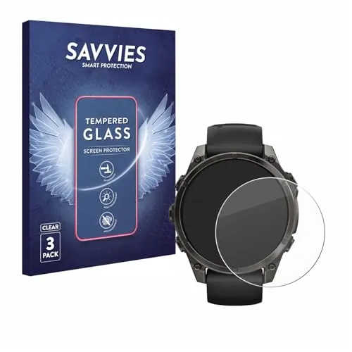 Savvies Panzer Schutz Glas für Garmin Fenix 8 AMOLED (47 mm) (3 Stück) 9H Hartglas, Anti-Fingerprint, Displayschutz