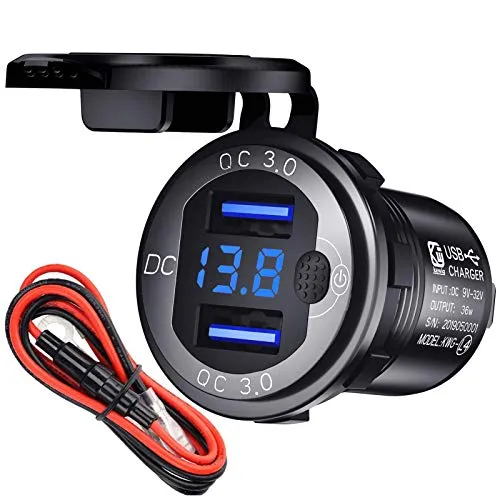 12V USB Steckdose Auto Ladegerät mit Schalter,KFZ-Ladegerät Stecker 24V 12 Volt Quick Charge 3.0 Metall Wasserdicht Zigarettenanzünder Adapter USB Dose Einbaubuchse für Motorrad,Wohnwagen,Boot,LKW