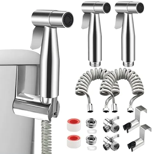 Set Bidet Handbrause Edelstahl, Toilettensprühgerät, 304 Hand Shower Toilet, Toiletten Dusche Für Badezimmerhygiene, Waschbeckenbrause Mit Schlauch, Wasserhahn-Spender, Federschlauchhaken 2