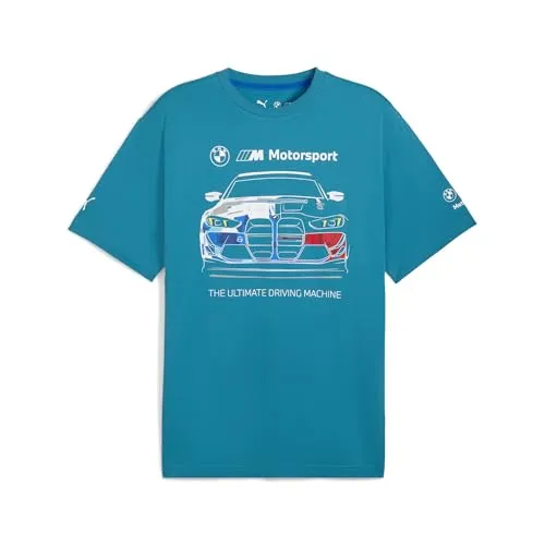 PUMA BMW M Motorsport Bold Graphic T-Shirt Herren - Herren-Shirt in Tropical Blau, inspiriert vom BMW M4 GT4 EVO. Hergestellt aus 100% Baumwolle für höchsten Tragekomfort und einen lässigen Look.