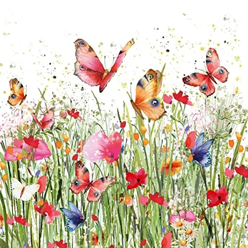 Servietten Blumen 20 Servietten Blumenwiese voller Schmetterlinge | Blumen | Frühling | Sommer | Tischdeko 33x33cm