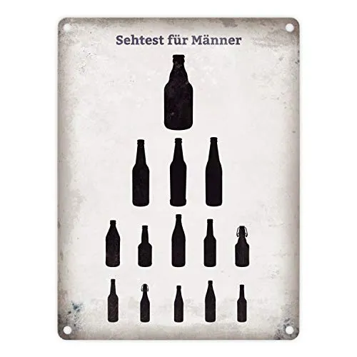 trendaffe - Sehtest für Männer Blechschild mit verschiedenen Bierflaschen in 15x20 cm - Metallschild Dekoschild