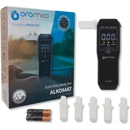 Oromed - Alkoholtester X10 PRO mit Messbereich 0,00~4,00 Mercedes-Benz 5er Set Mundstücke - Profi Alkoholtester mit Kalibrierung Schwarz