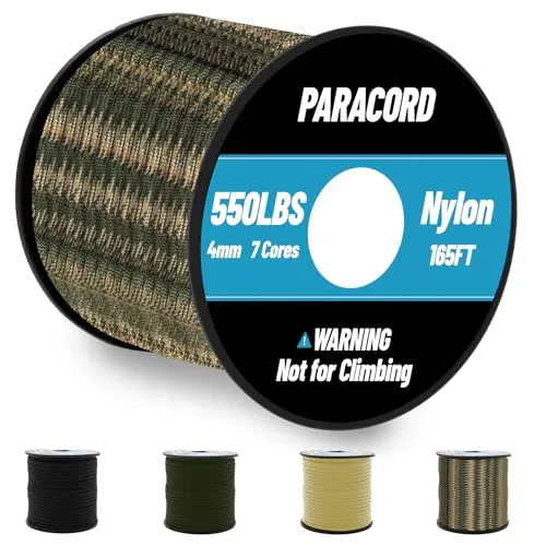 Omtofo 50M Paracord 550 Nylon Seil 4mm, 7 Kern-Strängen Paracord Schwarze Fallschirmschnur Nylonschnur für Armband, Leine, Halsband, Survival Seil Max. 250kg (550lbs) (50M-Camo)