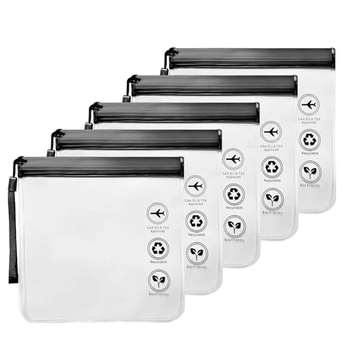 Traxenta 5 Stück Durchsichtige Tasche, Kosmetiktasche Transparent, Kulturbeutel Transparent, Beutel Flugzeug, Flugzeug Kosmetikbeutel, wasserdichte Reisekulturbeutel, Toilettenbeutel für Flugzeuge