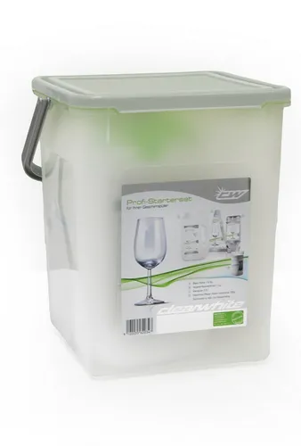 clearwhite Profi Transparent Starterbox Puder Eimer - Geschirrspülmittel-Set mit 1,5 kg Basic-Pulver für perfekte Reinigung, Hygiene-Regeneriersalz gegen Kalk und Klarspüler für strahlenden Glanz.