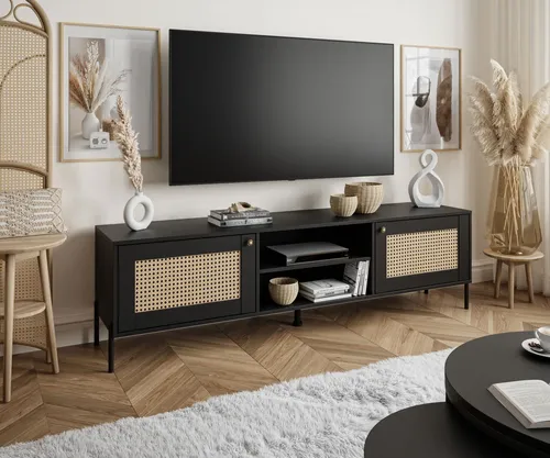 Produktbild TV-Schrank VIENNA 3D mit Wiener Flechtwerk schwarz