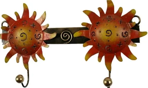 GURU SHOP Hakenleiste mit Figuren, Ethno Kleiderhaken, Metall Kleiderhaken - Sonne, 15x26x4 cm