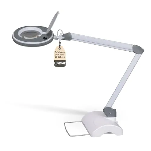 Lumeno Lupenlampe 821X - LED dimmbare Lupenleuchte mit 127mm Linse - Professionelle Lupenleuchte für Kosmetik und Fußpflege, mit 6 dimmbaren Helligkeitsstufen und kristallklarer Linse für verzerrungsfreie Sicht.