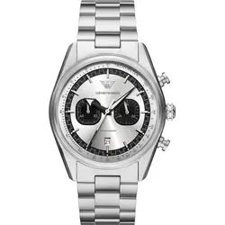 Emporio Armani Herren Chronograph Uhr - Armbanduhren für Herren mit 43-mm Edelstahlgehäuse, wasserdicht bis 50 m und stylischem Design in Schwarz und Silberton.