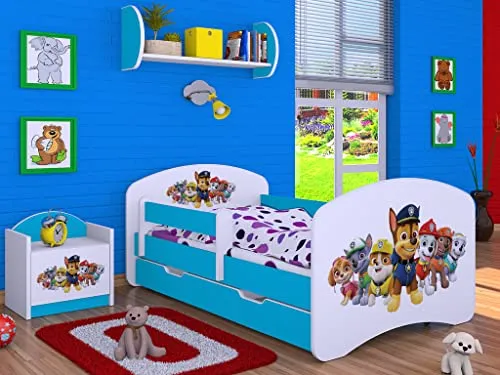 BDW Kinderbett Superhund mit Rausfallschutz, 140x70cm, Blau