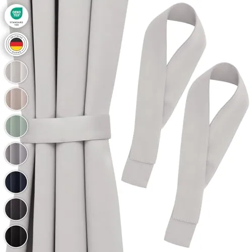 Blumtal Raffhalter für Vorhänge 2X - Vorhang Raffhalter 72x5 cm - waschbare Gardinenhalter Blickdicht - Raffhalter für Gardinen/Gardinen Raffhalter für Verdunkelungsvorhänge & Gardinenschals Grau