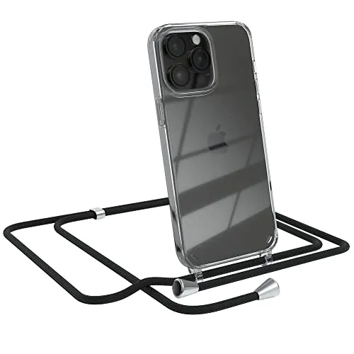 EAZY CASE Handykette kompatibel mit iPhone 14 Pro Max Handyhülle mit Umhängeband, Handykordel mit Schutzhülle, Silikonhülle, Hülle mit Band, Stylische Kette für Smartphones, Schwarz