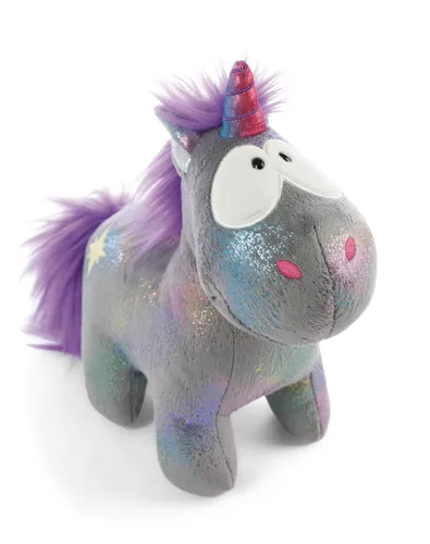 Nici Einhorn Star Bringer 32cm - Stehendes Plüsch-Einhorn in Grau, mit glänzendem Regenbogenhorn und Metallic-Foliendruck, ideal zum Träumen und Schmusen