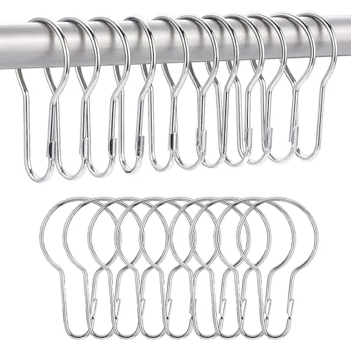 Stück Gardinenringe, Gardinenringe Mit Haken, Duschvorhang Haken, Duschvorhang Ringe, Ringe für Duschvorhang, für Badezimmer, Wohnzimmer, Schlafzimmer, Küche (Silber) 24
