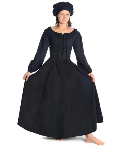 HEMAD Mittelalter Rock Duzabel aus Reiner Baumwolle Schwarz L/XL - Röcke für Damen, geschichtstreuer Rockschnitt mit voluminösen Falten für maximale Bewegungsfreiheit, individuell anpassbar durch Gummizug & Schnürung.