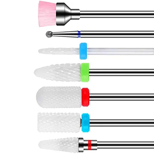 Pieces Nail Drill Bit Set,5 Pieces Ceramic Efile Nail Drill Bits+1 Pieces Diamond Drill Bits+1 Piece Brush,3/32 Inch Nail,Professional Gel/Acrylic/Cuticle Removal for Manicure/Home/Maniküre Shop 7