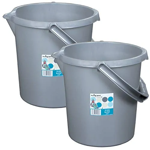 2X Eimer mit Ausguss und Henkel - 10 Liter - grau - Putzeimer Haushalt Küche Bad Camping Kunststoff Eimer Haushaltseimer Wassereimer 11