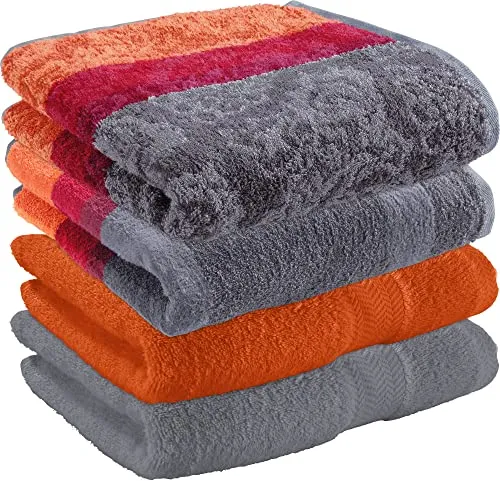 Erwin Müller Handtuch-Set 4er-Pack Walk-Frottier orange/grau Größe 50x100 cm