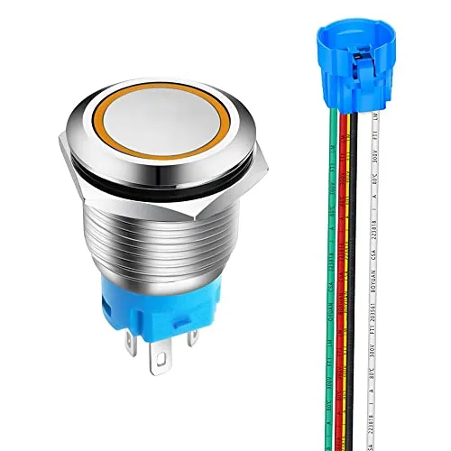 Gebildet 19mm Edelstahl Kurzzeitiger Drucktasten 12V-24V 5A LED 1NO1NC SPDT ON Off Wasserdichter Momentan Drück Knöpfe mit Steckdose Stecker (Orange LED)