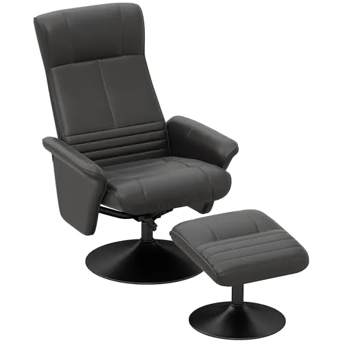 Homcom Relaxsessel mit Hocker, Schwarz - Elegantes 2-teiliges Set aus Relaxsessel und Hocker, ideal für stilvolle Entspannung im Wohnzimmer. Mit weicher Polsterung und ergonomischen Armlehnen für höchsten Komfort.
