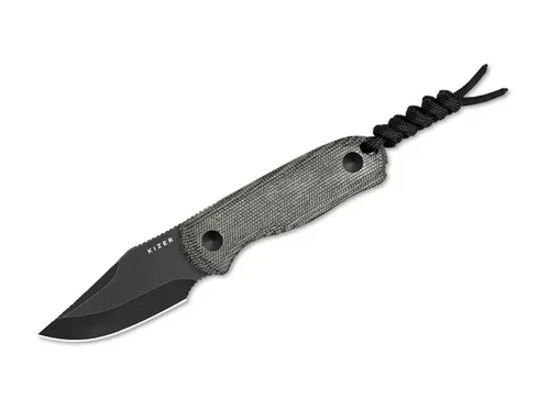 KIZER Drop Bear Fixed AEB-L Schwarz - Hochwertiges Outdoor & EDC Messer - Kompaktes Full Tang Jagdmesser aus AEB-L Stahl mit rutschfestem Griff. Ideal für Outdoor-Aktivitäten wie Wandern und Angeln. Perfekte Geschenkidee für Abenteuerlustige!