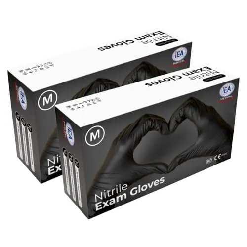IEA Medical Nitrilhandschuhe schwarz, 200 Stück, Einmalhandschuhe M, Nitrilhandschuhe, Handschuhe Einweg puderfrei, latexfreie Gummihandschuhe