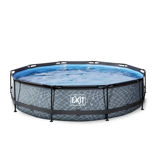 EXIT Swimming Pool Ø 360 x 76 cm grau - Stabiler runder Gartenpool mit pulverbeschichtetem Stahlrahmen und Filterpumpe für sauberes Wasser. Ideal für Familien und entspannte Sommertage im eigenen Garten.