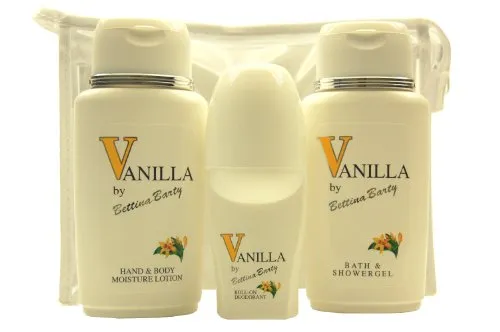 Bettina Barty Vanilla Set 4 Körperpflegeset - Perfekt für unterwegs! Enthält Bade- und Duschgel, Hand- & Bodylotion sowie Roll-On Deodorant in praktischen Größen.