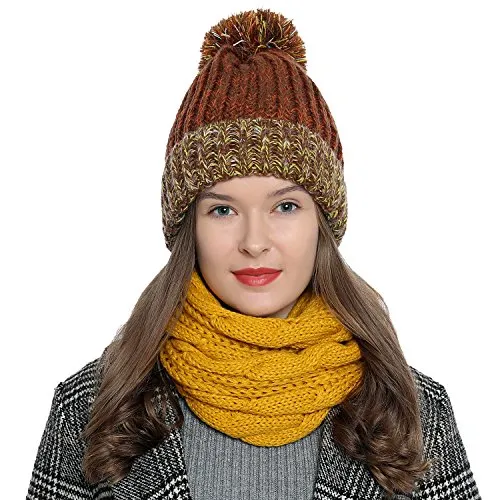 DonDon Loop Schal Damen Winter Schlauchschal Winterschal Wollschal warm und weich gelb