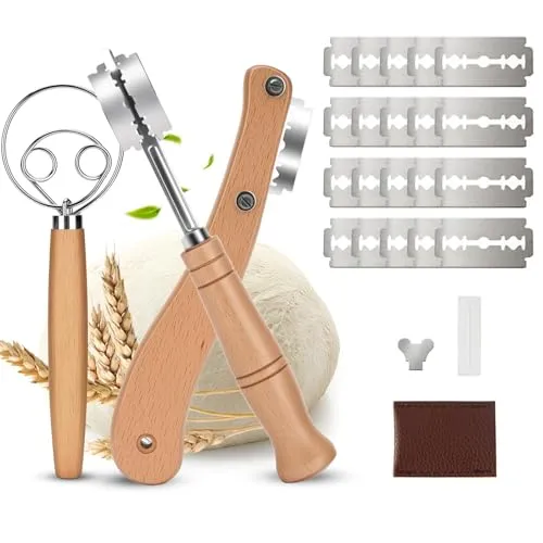 mobumeia 3er Bäckermesser mit 20 Ersatzklingen, Dänischer Schneebesen | Teigmesser für Baguette Brötchen Backen, Brotbackzubehör für Gerade und Geschwungene Schnitte zum Brot Backen