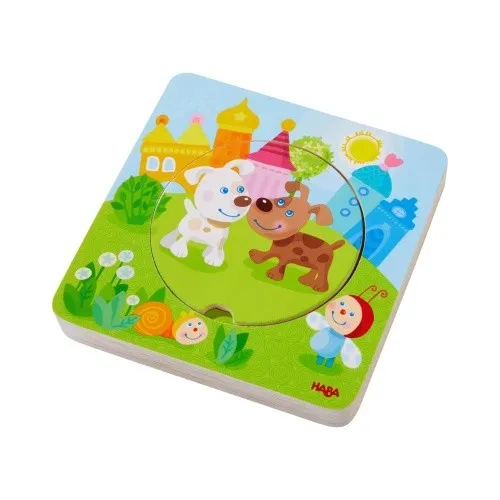 HABA Holzpuzzle Kunterbunte Tierkinder - Motorikspielzeug aus Holz mit Tiermotiv
