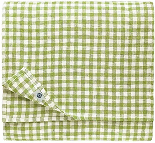 Linen & Cotton Tischdecke Tischtuch Tischwäsche Kariert Landhausstil Estella - 100% Leinen, Weiß Weiss Grün (100 x 140 cm) Festliche Rechteckige Frühling/Home Küche Restaurant Cafe Hotel Gastronomie