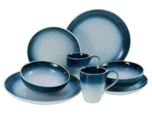 CreaTable Kombiservice 8-tlg. Cascade blau - Kombiservice aus Steinzeug mit einzigartiger Reaktivglasur, spülmaschinen- und mikrowellengeeignet, perfekt für stilvolle Tischdekoration.