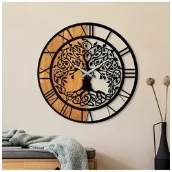 Holz Wanduhr Natur Dekoration - Walnuss Schwarz - Elegante Wanduhr aus 100 % Holz mit edler Walnuss-Oberfläche. Ideal für stilvolle Innenräume und mit einem modernen, minimalistischen Design.