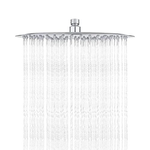 Ibergrif M20299 Edelstahl Regendusche 30 cm (12 Zoll), Runde Kopfbrause mit Air-Mix, Anti-Kalk Silikondüsen, Chrom Oberfläche, Hochdruck Duschkopf, Deckenmontage, Silber