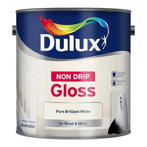Dulux Anti-Tropf Glanz Hochglanz Lack für Holz und Metall - Pure Brilliant White 2.5L